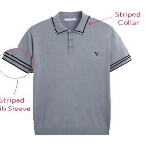 Grey Polo T-Shirt with Striped Collar - Dipmart