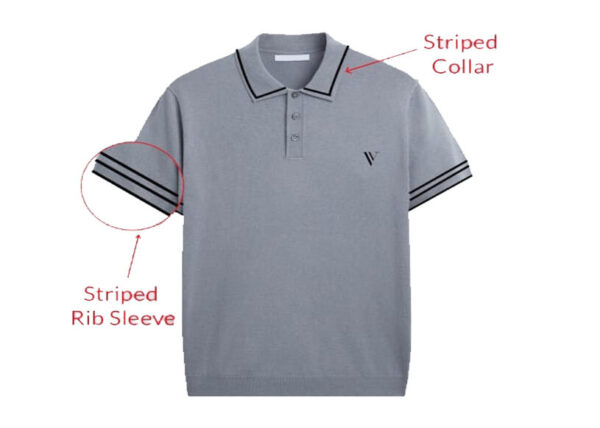 Grey Polo T-Shirt with Striped Collar - Dipmart