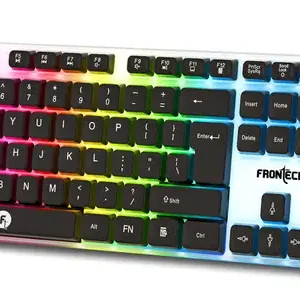 Frontech KB-0042 Wired Keyboard | RGB Backlight | 104 Keys Wired USB Standard Gaming Keyboard Compatible with Desktop, Laptop, Mac with gaming mode ,stand support,multimedia_keys (White, Black)